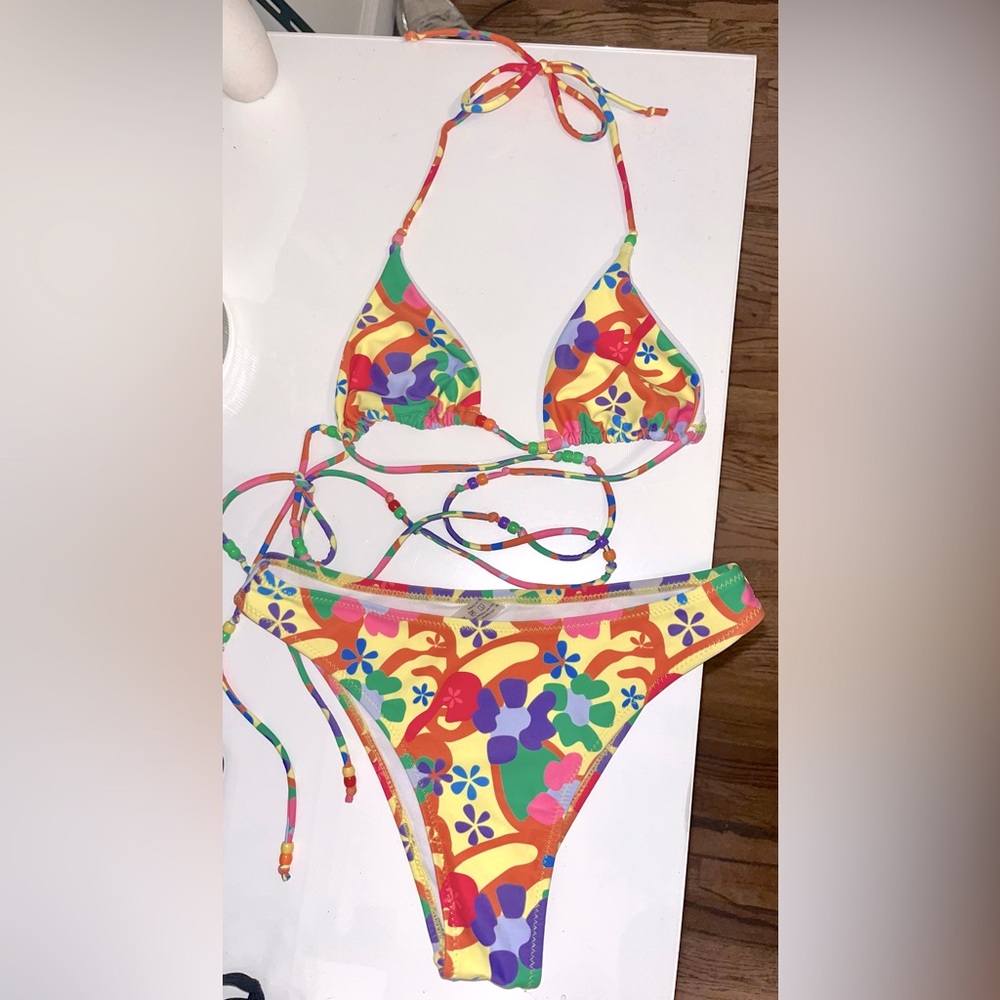 Floral beaded string bikini